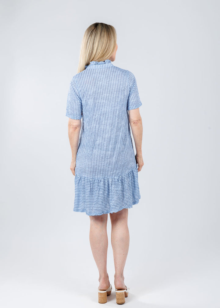 David Cline Jessie Ruffle Neck Dress in Breeze available at Barbara Katz