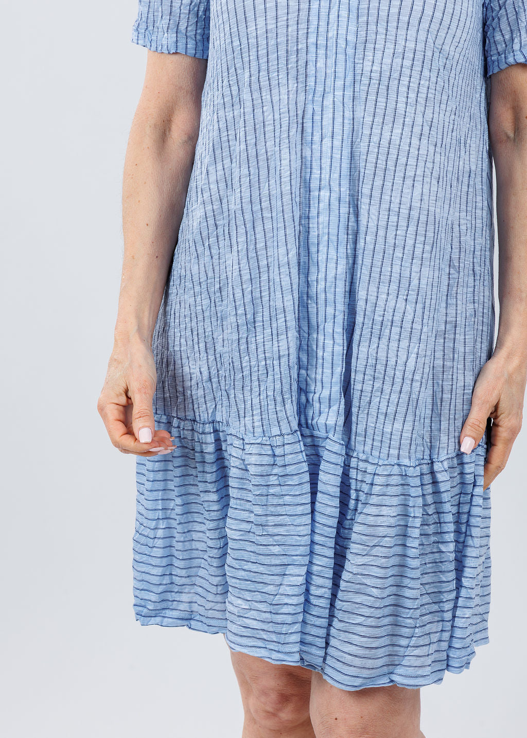 David Cline Jessie Ruffle Neck Dress in Breeze available at Barbara Katz