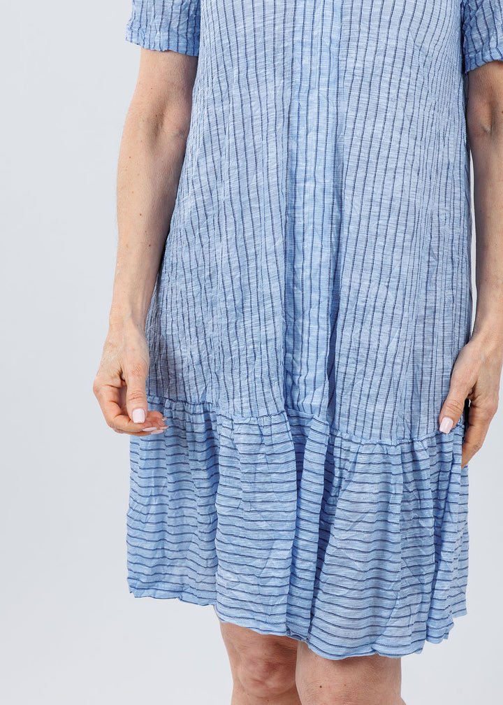 David Cline Jessie Ruffle Neck Dress in Breeze available at Barbara Katz