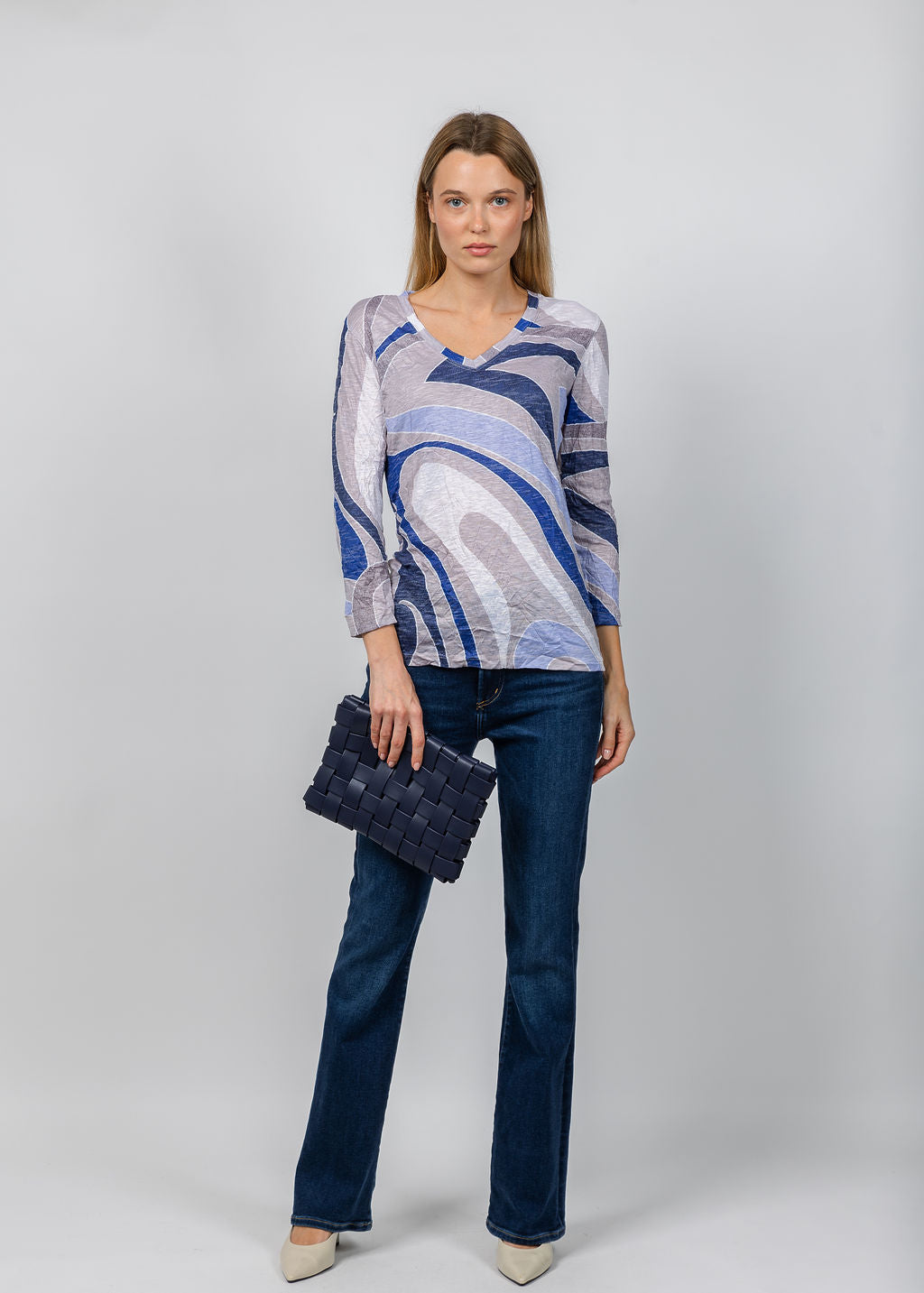 David Cline Lexi V-Neck Tee in Peri available at Barbara Katz