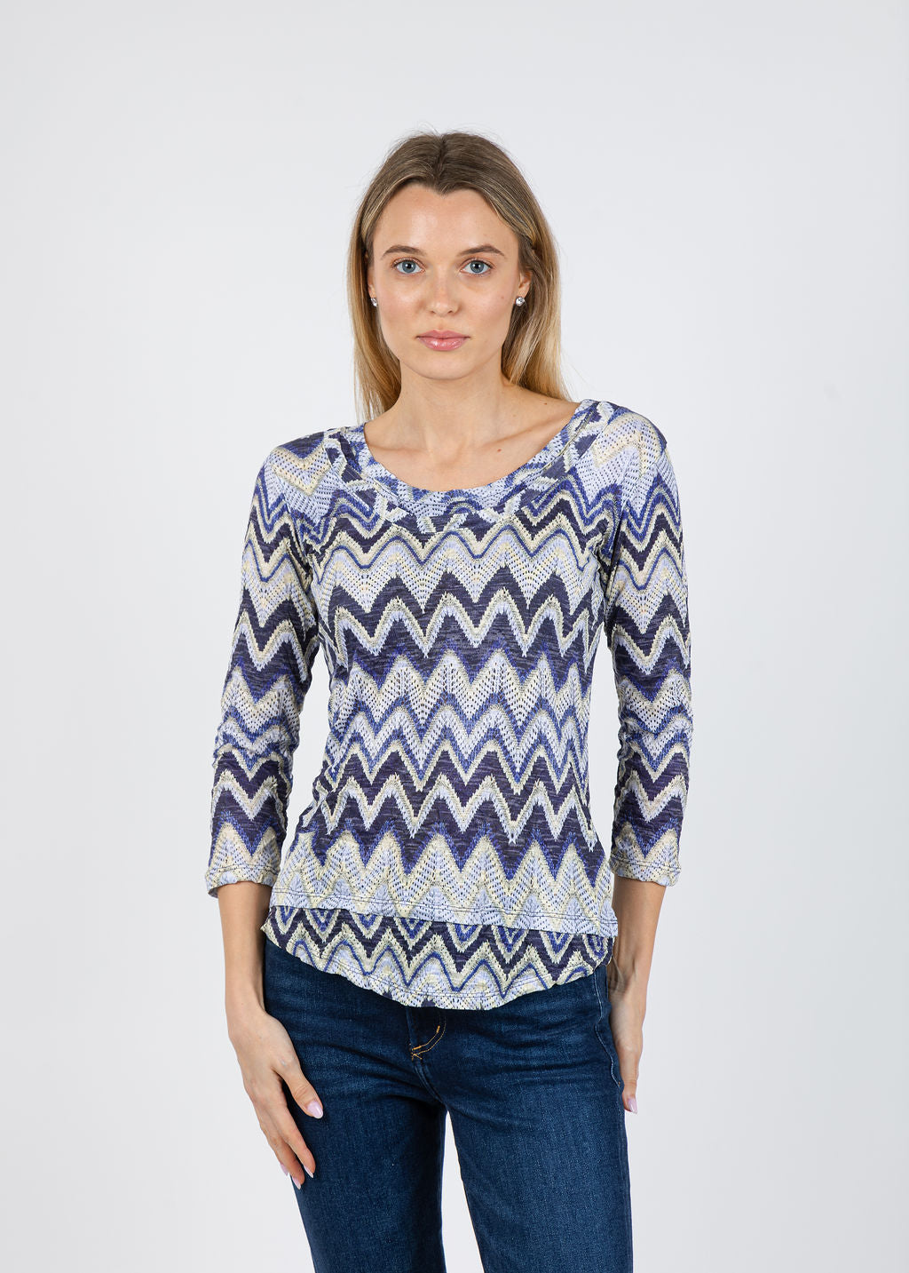 David Cline Lucy Line 3/4 Sleeve Top in Denim available at Barbara Katz