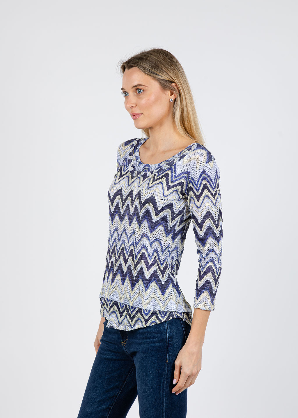 David Cline Lucy Line 3/4 Sleeve Top in Denim available at Barbara Katz