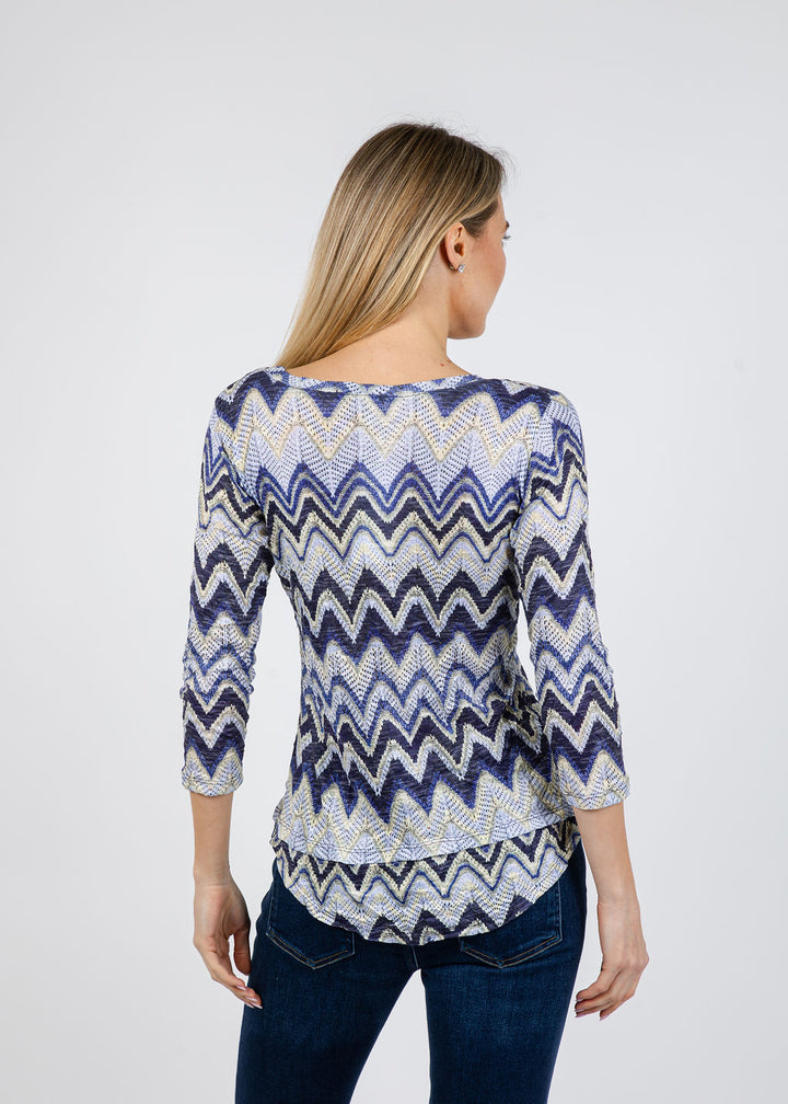 David Cline Lucy Line 3/4 Sleeve Top in Denim available at Barbara Katz