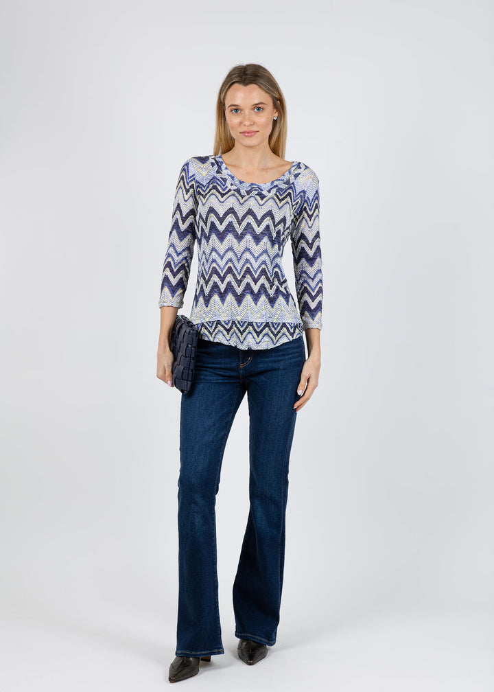 David Cline Lucy Line 3/4 Sleeve Top in Denim available at Barbara Katz