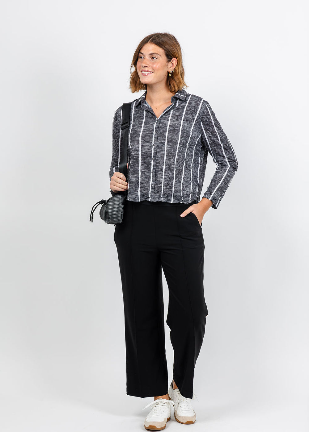 David Cline Lyra Crop Shirt in Carbon available at Brabara Katz
