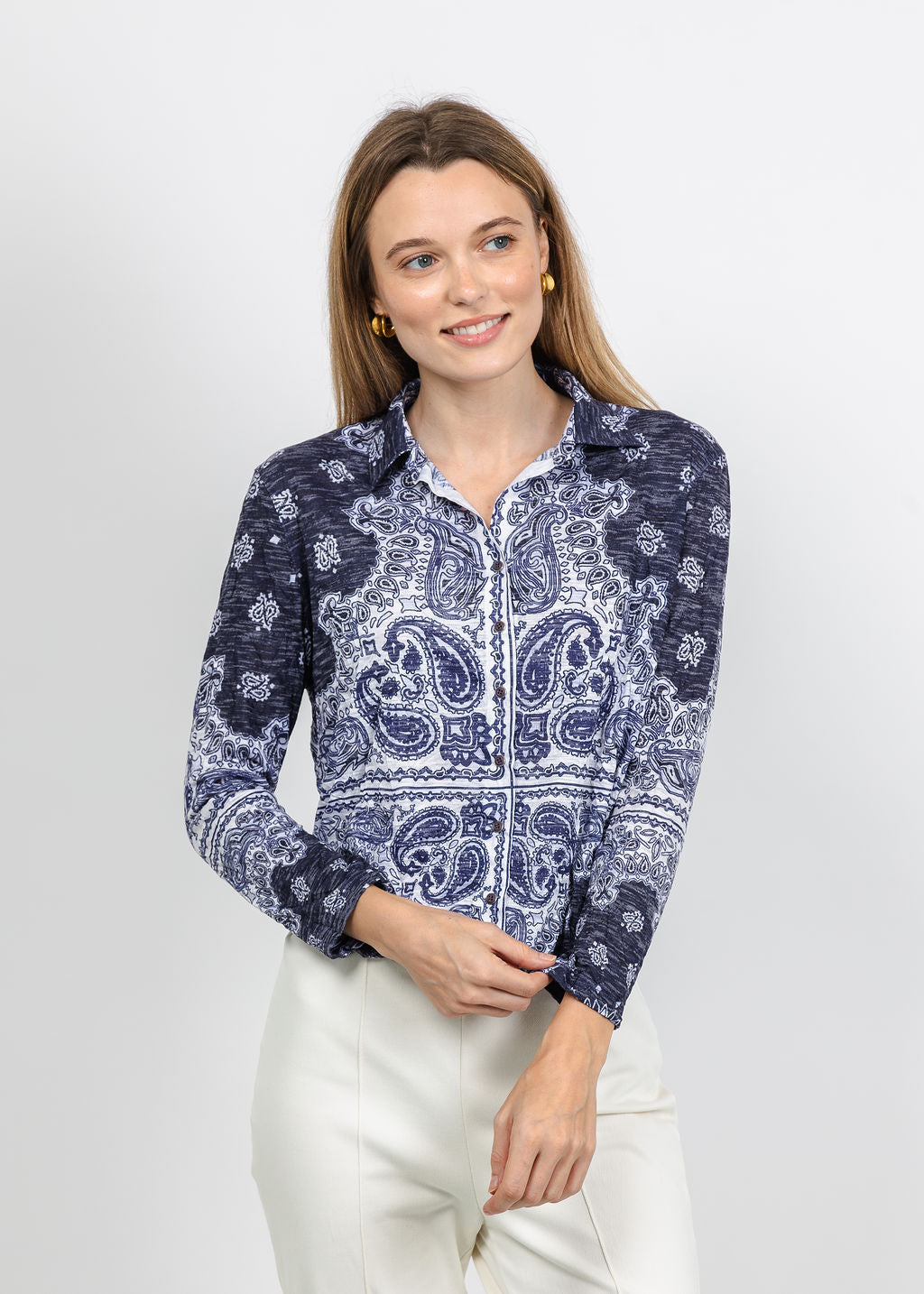 David Cline Lyra Crop Shirt in Ink available at Barbara Katz