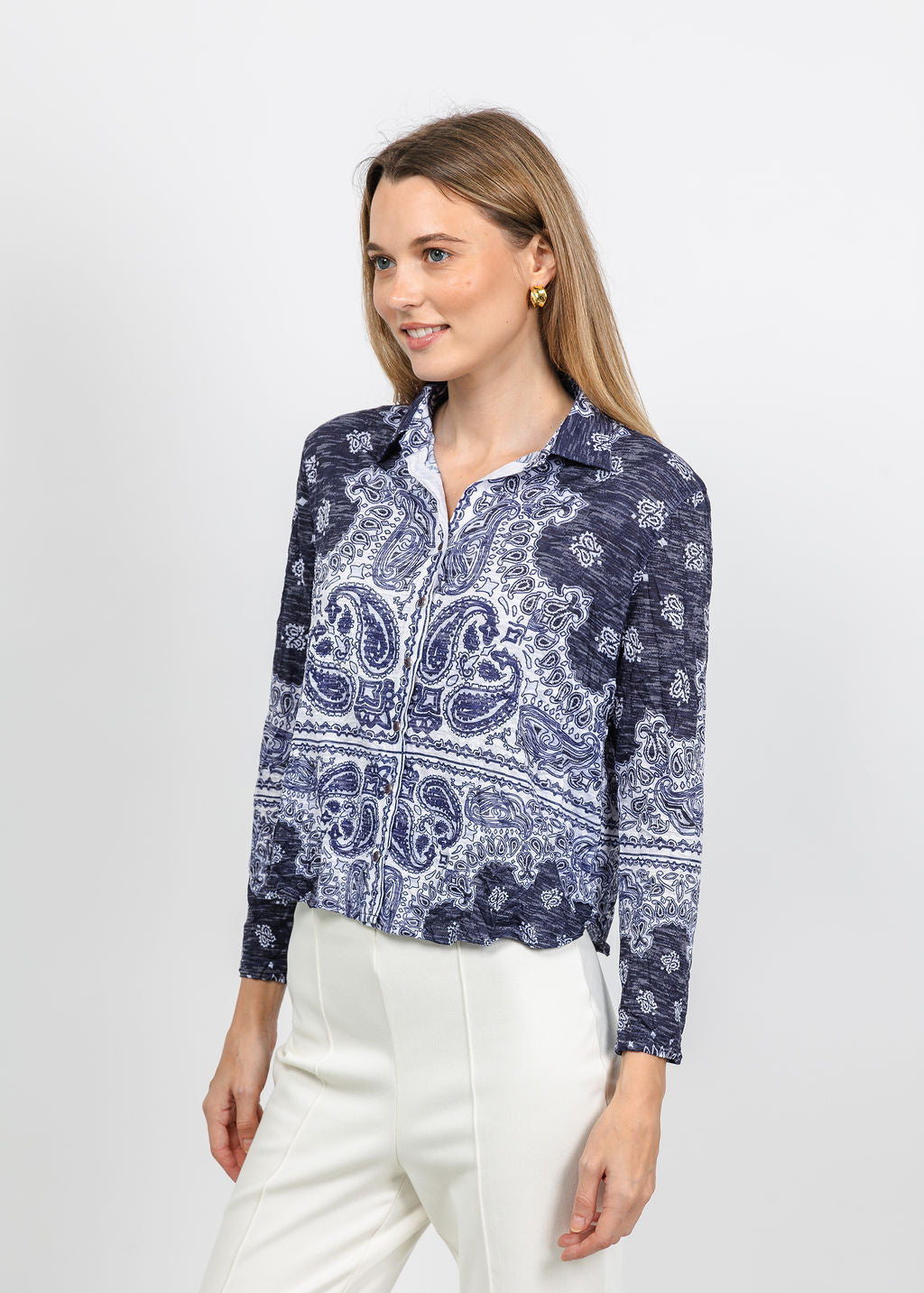 David Cline Lyra Crop Shirt in Ink available at Barbara Katz