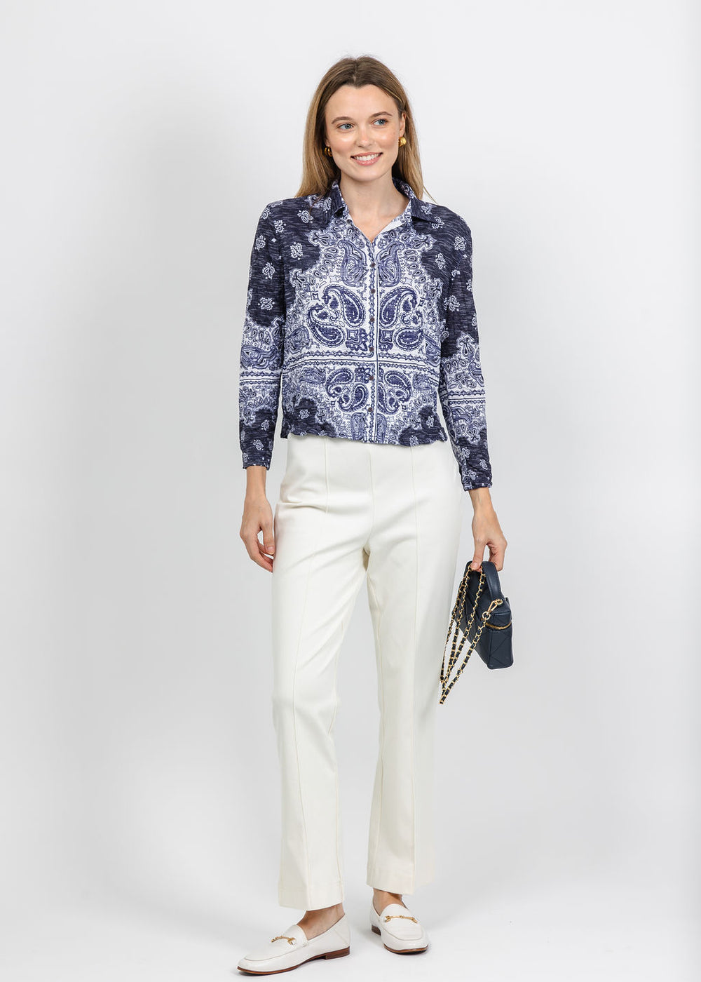 David Cline Lyra Crop Shirt in Ink available at Barbara Katz