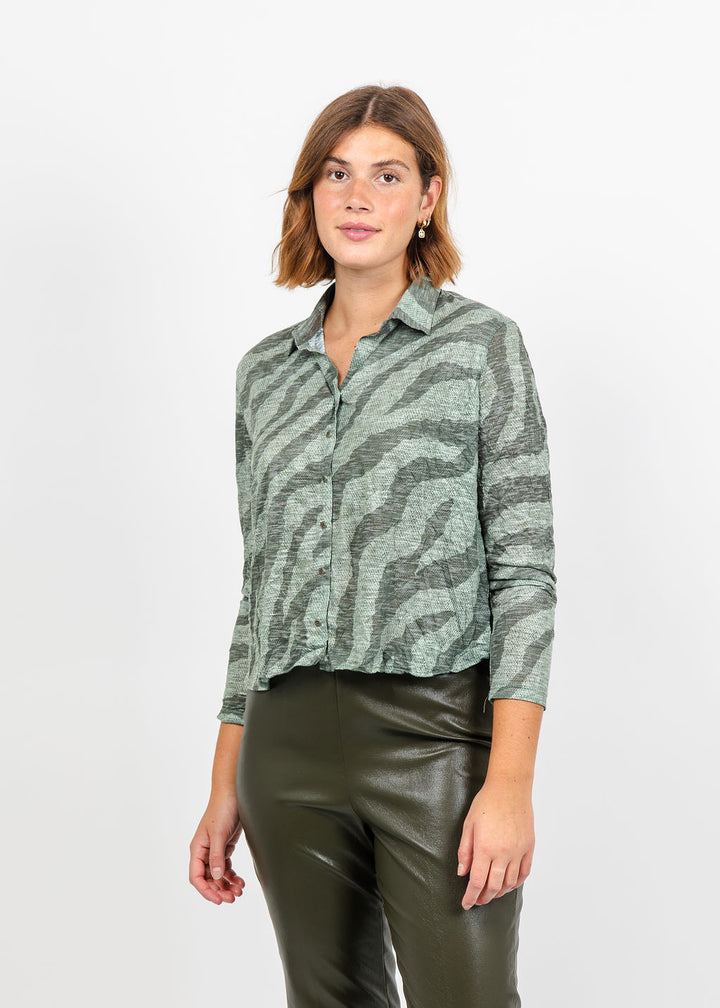 David Cline Lyra Crop Shirt in Loden available at Barbara Katz