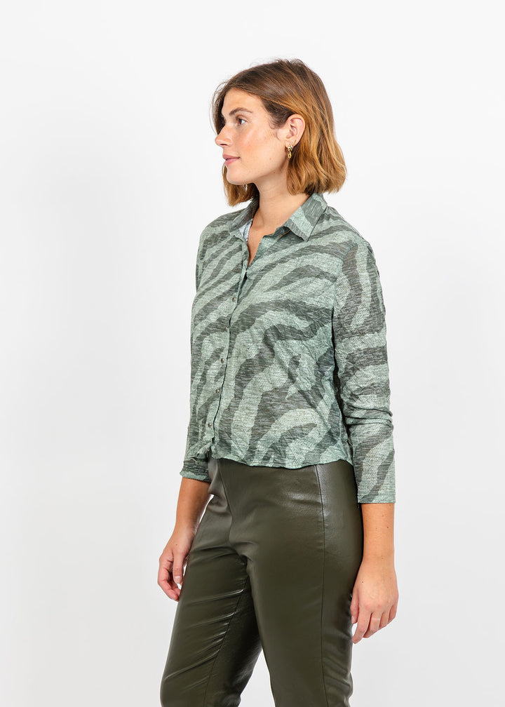 David Cline Lyra Crop Shirt in Loden available at Barbara Katz