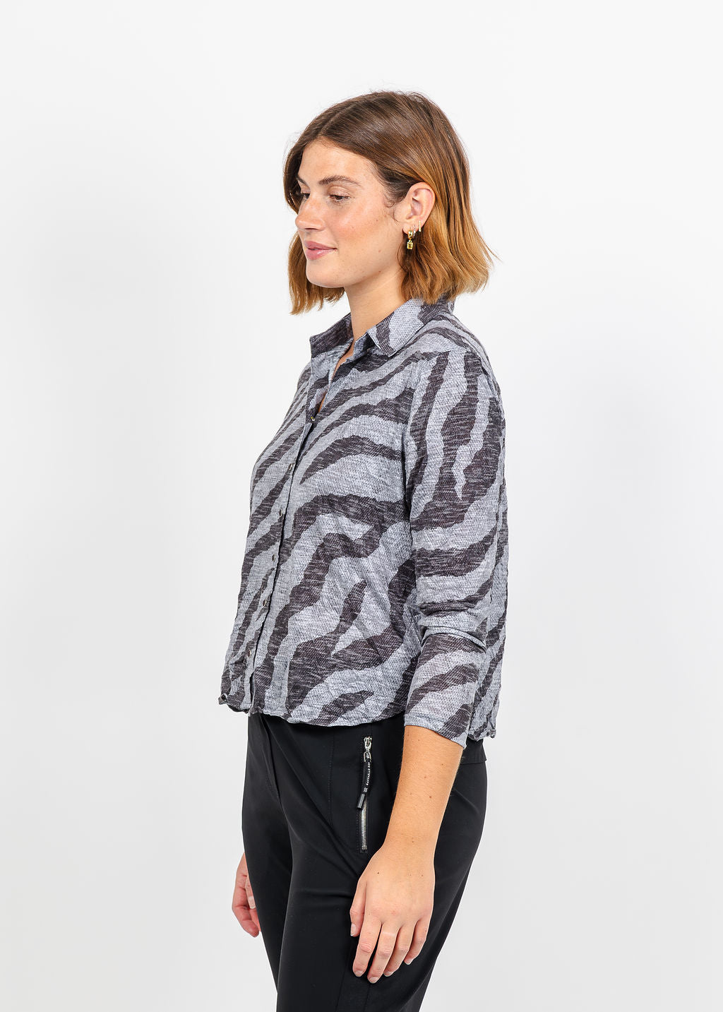 David Cline Lyra Crop Shirt in Mink available at Barbara Katz