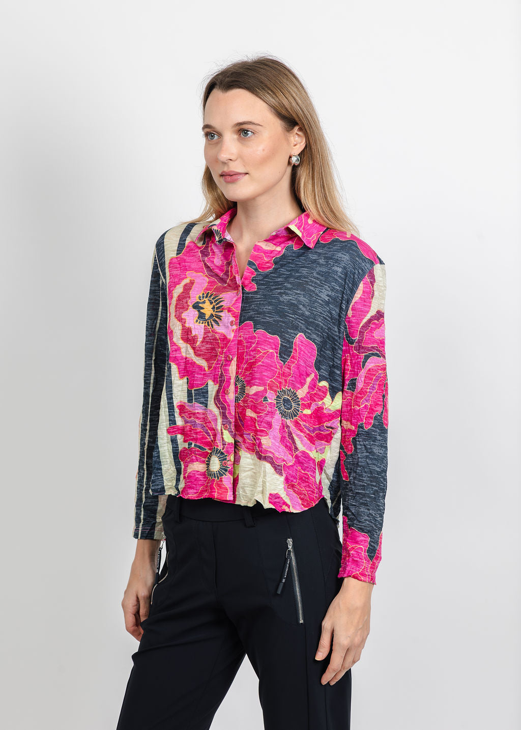 David Cline Lyra Crop Shirt in Ruby available at Barbara Katz