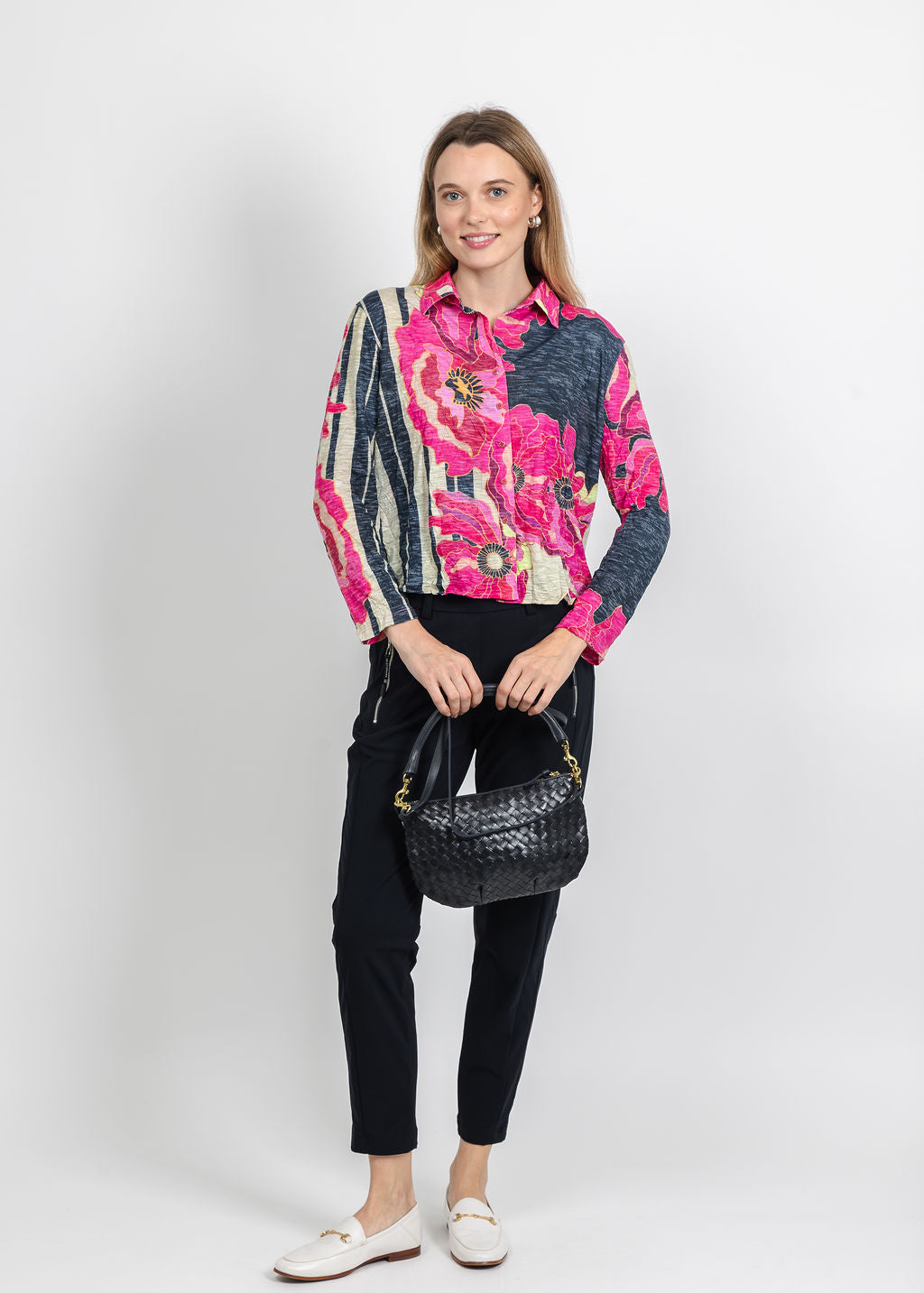 David Cline Lyra Crop Shirt in Ruby available at Barbara Katz