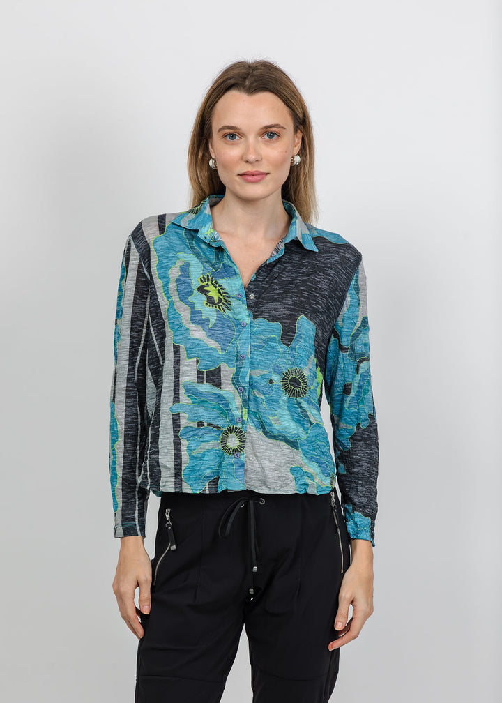 David Cline Lyra Crop Shirt in Teal available at Barbara Katz