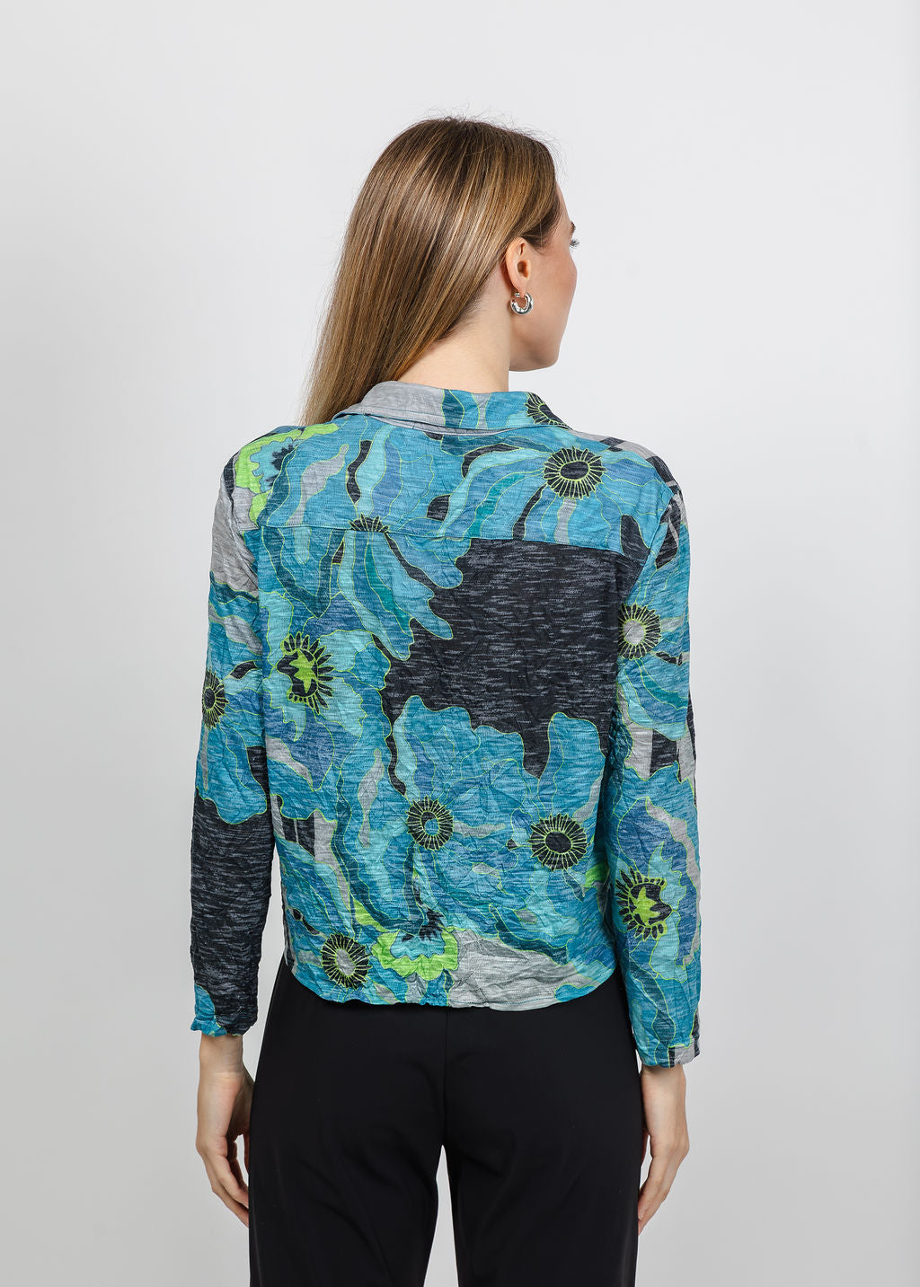 David Cline Lyra Crop Shirt in Teal available at Barbara Katz