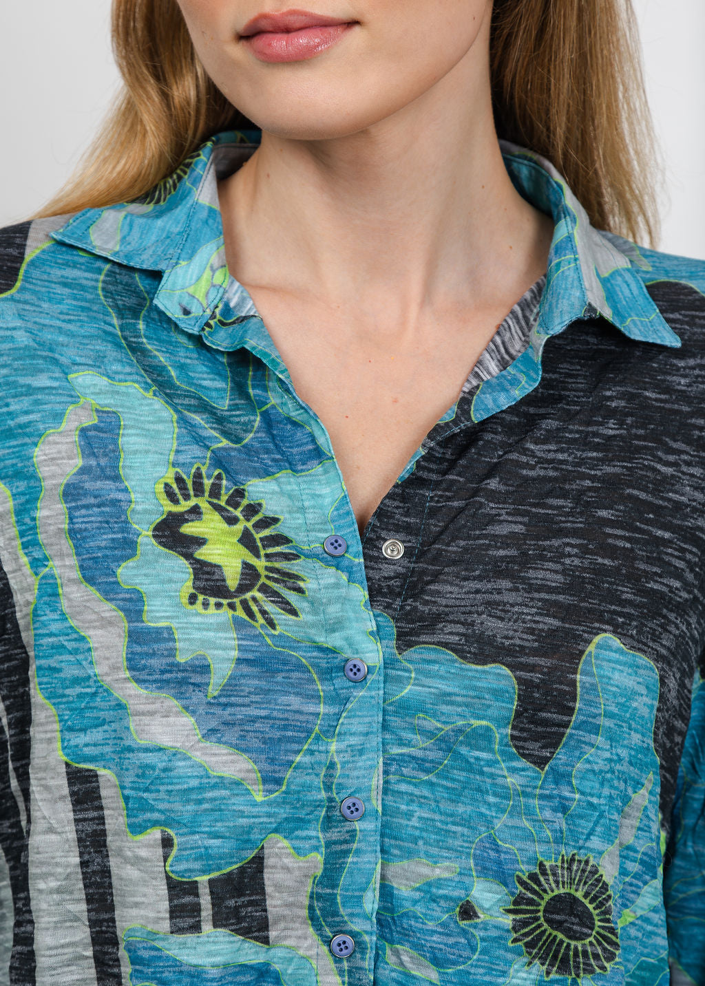 David Cline Lyra Crop Shirt in Teal available at Barbara Katz