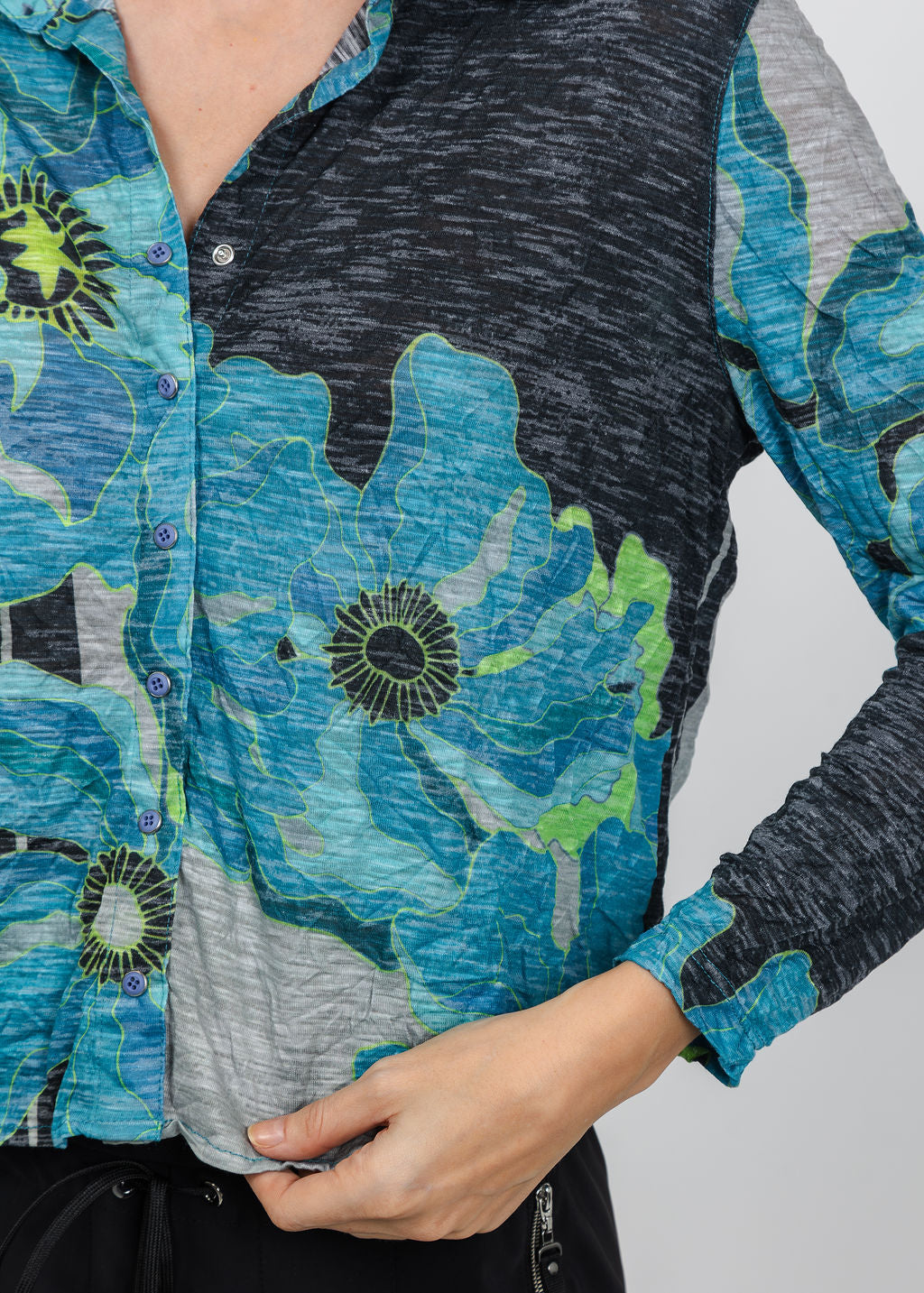 David Cline Lyra Crop Shirt in Teal available at Barbara Katz