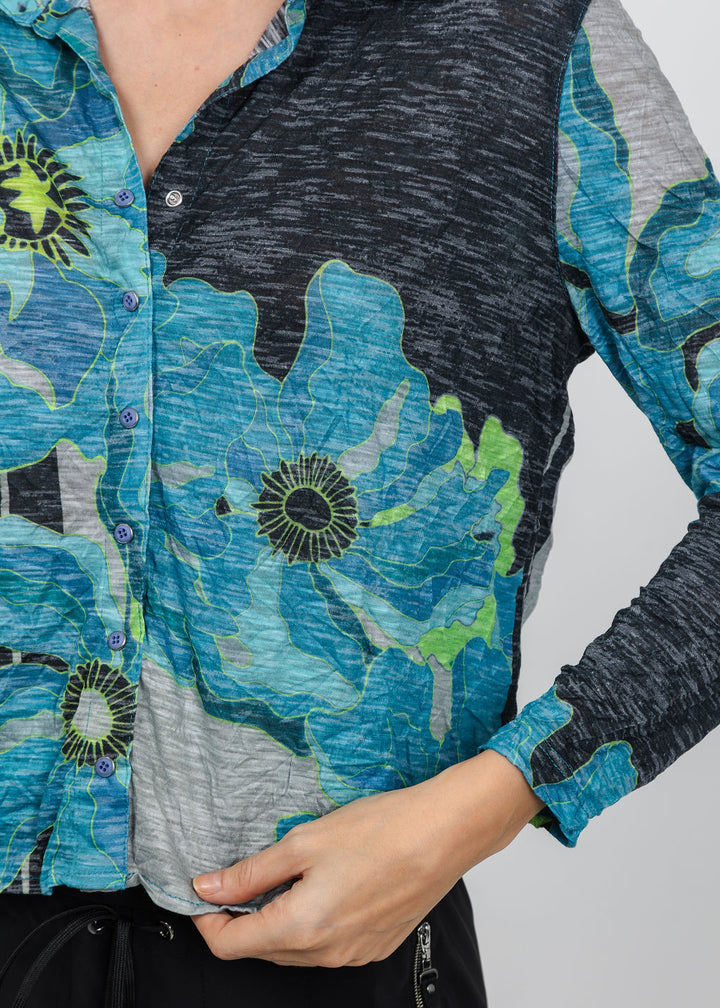 David Cline Lyra Crop Shirt in Teal available at Barbara Katz