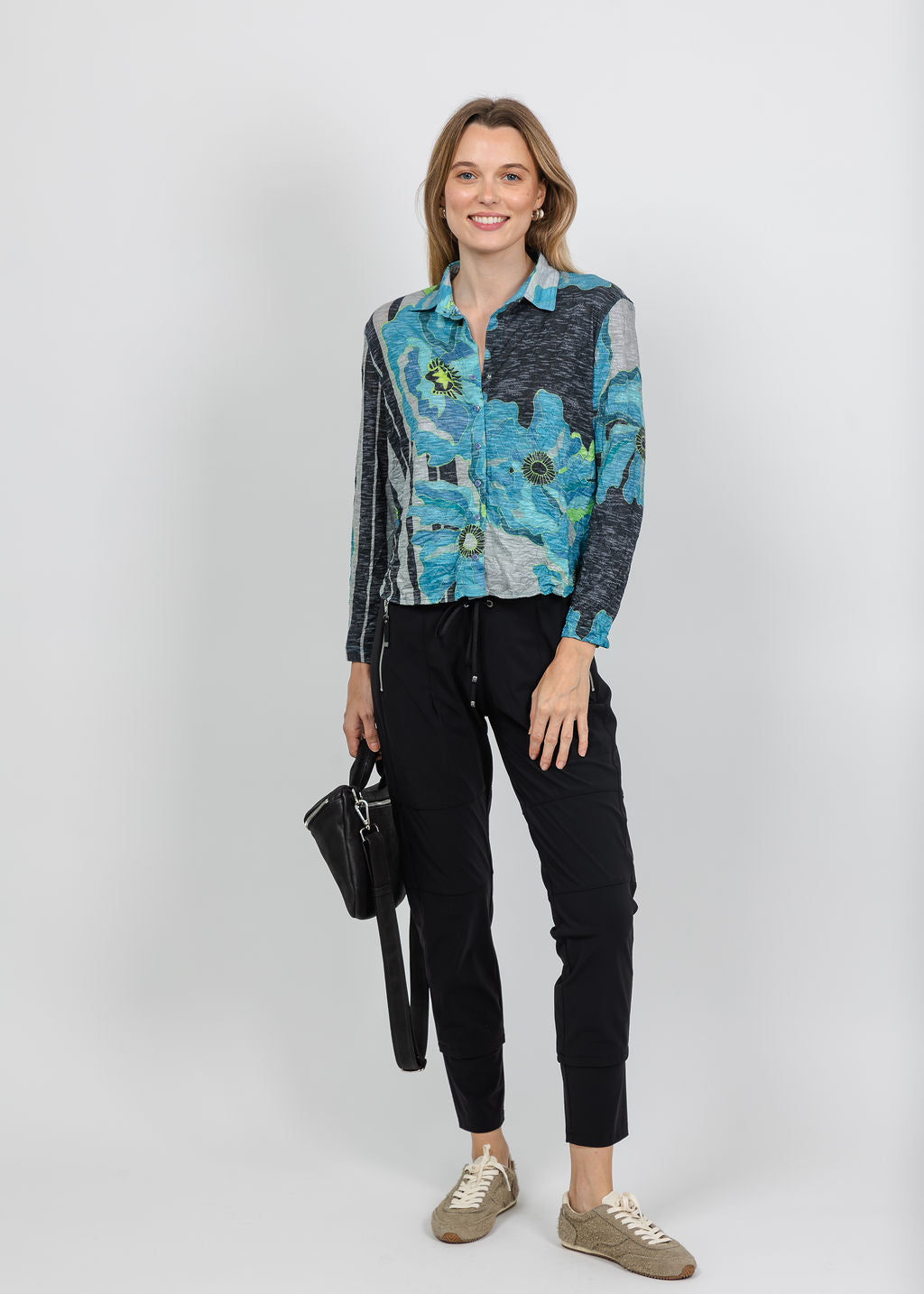 David Cline Lyra Crop Shirt in Teal available at Barbara Katz