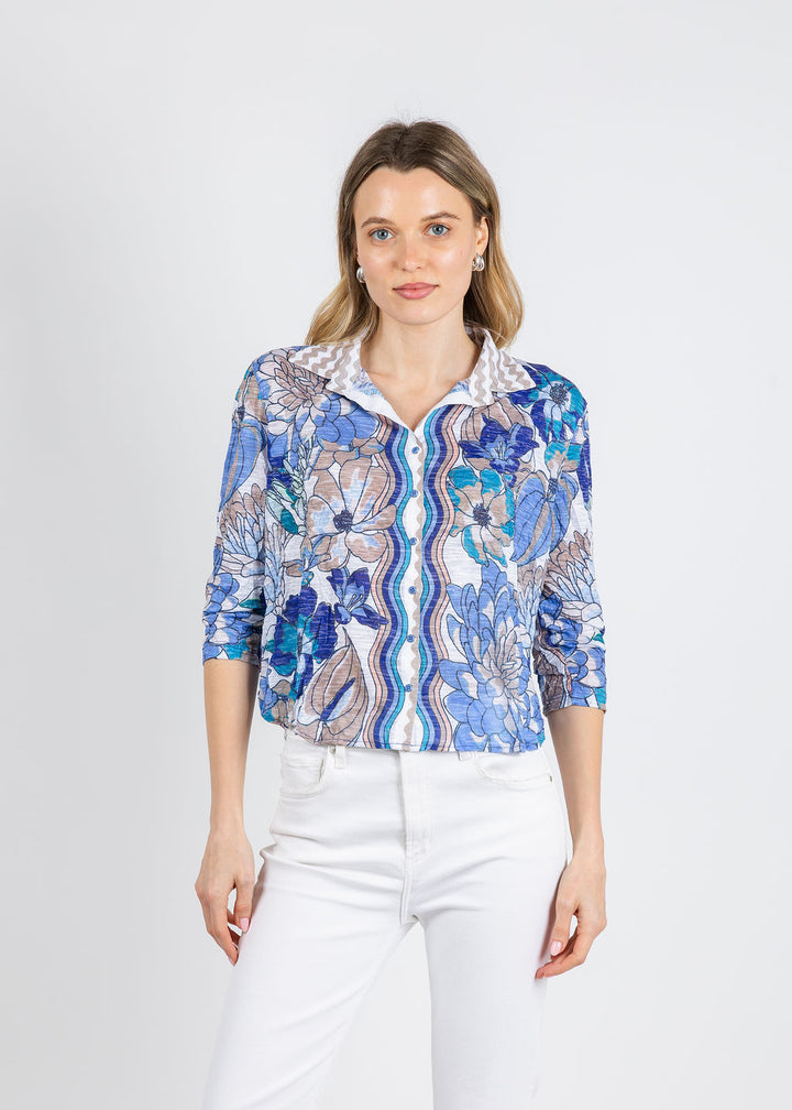 David Cline Marcy Crop Shirt in Pool available at Barbara Katz
