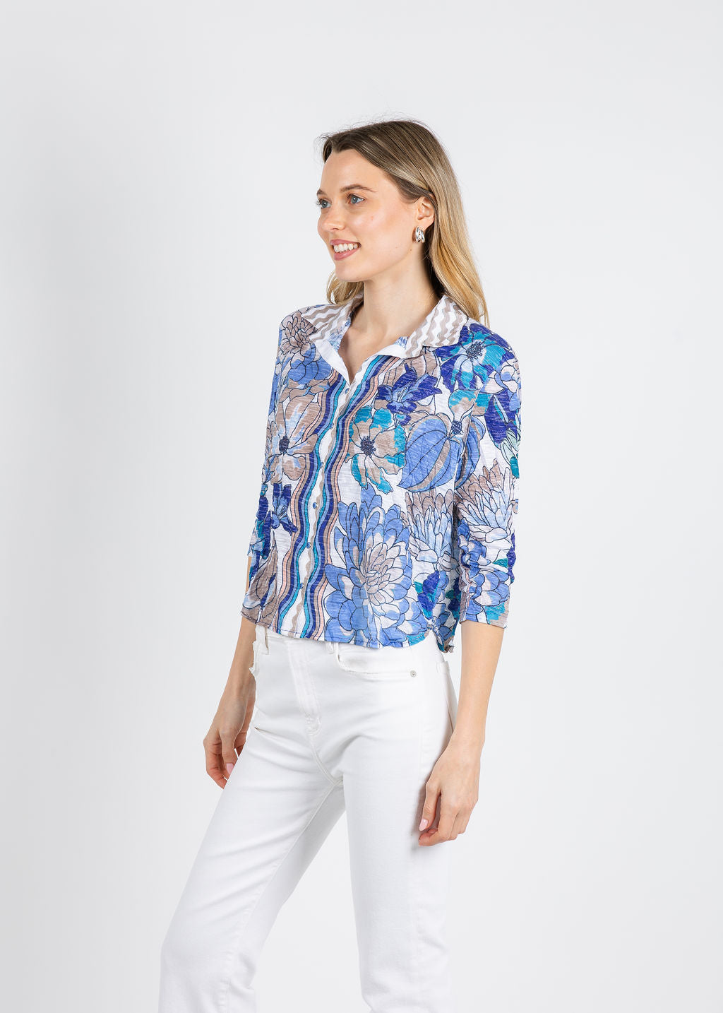 David Cline Marcy Crop Shirt in Pool available at Barbara Katz