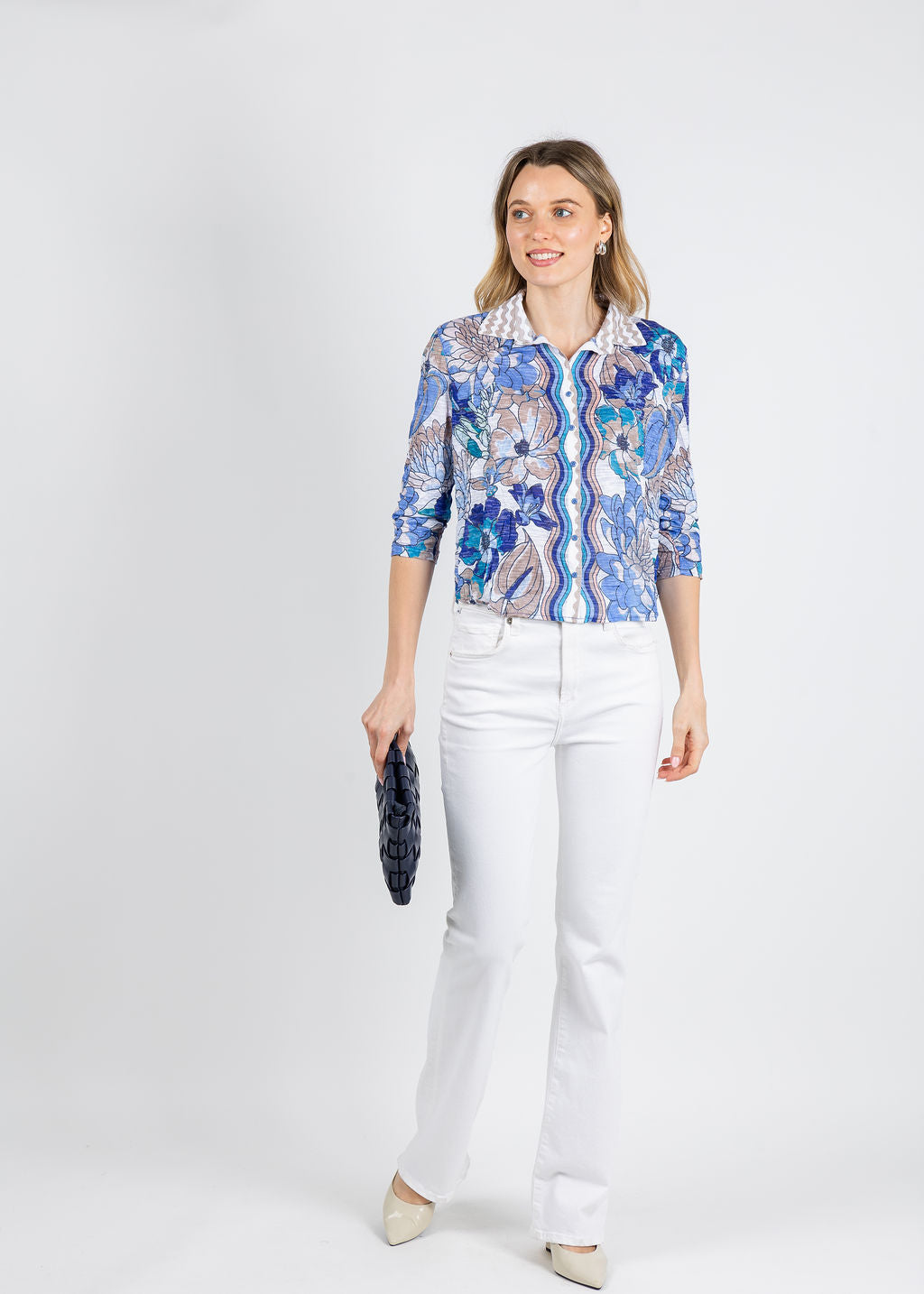 David Cline Marcy Crop Shirt in Pool available at Barbara Katz