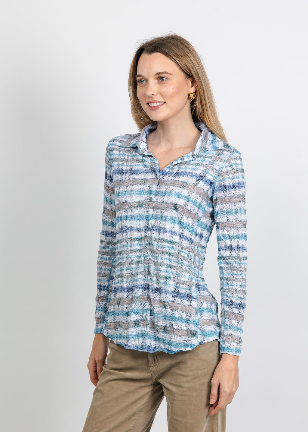 David Cline Rumi Long Sleeve Shirt in Sky available at Barbara Katz
