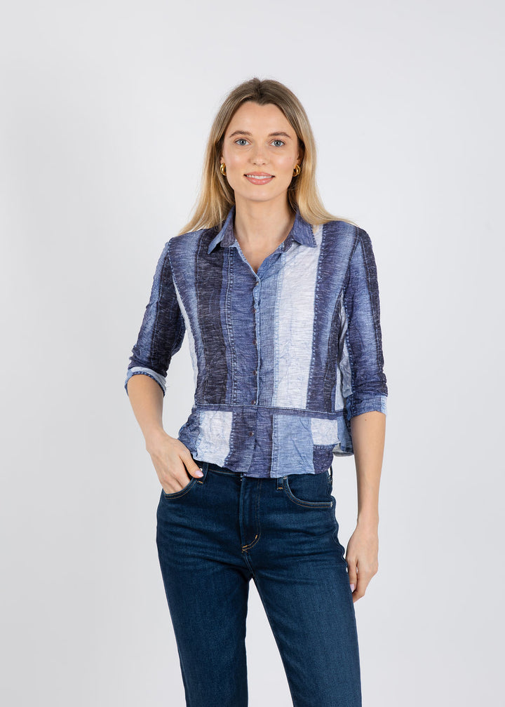 David Cline Stephanie Crop Button Down Shirt in Indigo available at Barbara Katz