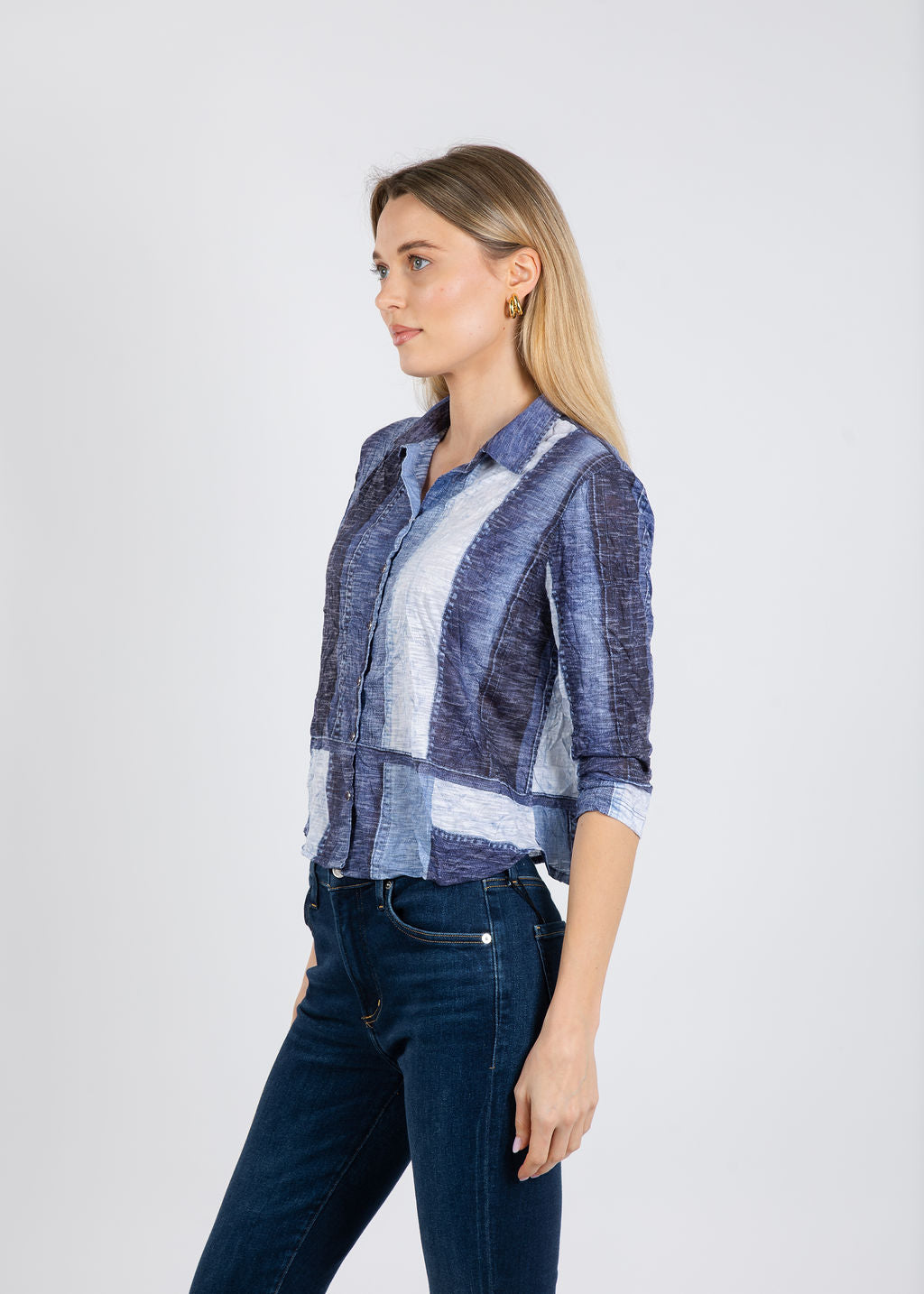 David Cline Stephanie Crop Button Down Shirt in Indigo available at Barbara Katz
