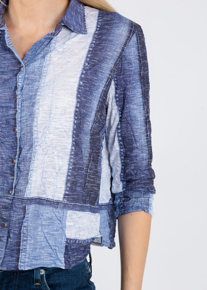 David Cline Stephanie Crop Button Down Shirt in Indigo available at Barbara Katz