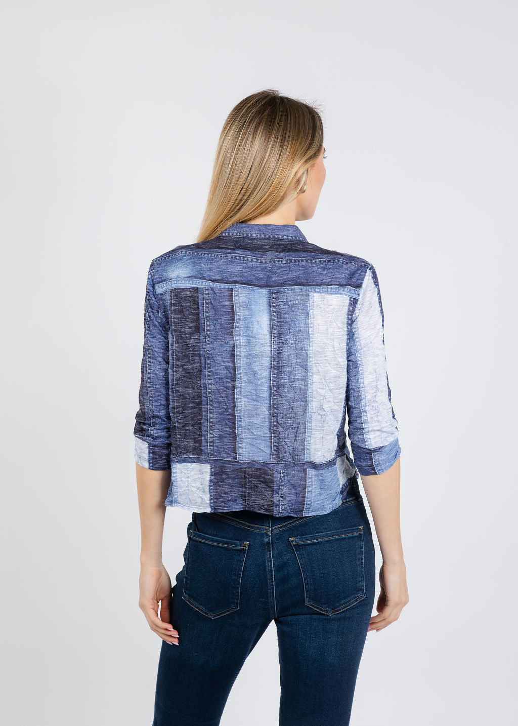 David Cline Stephanie Crop Button Down Shirt in Indigo available at Barbara Katz