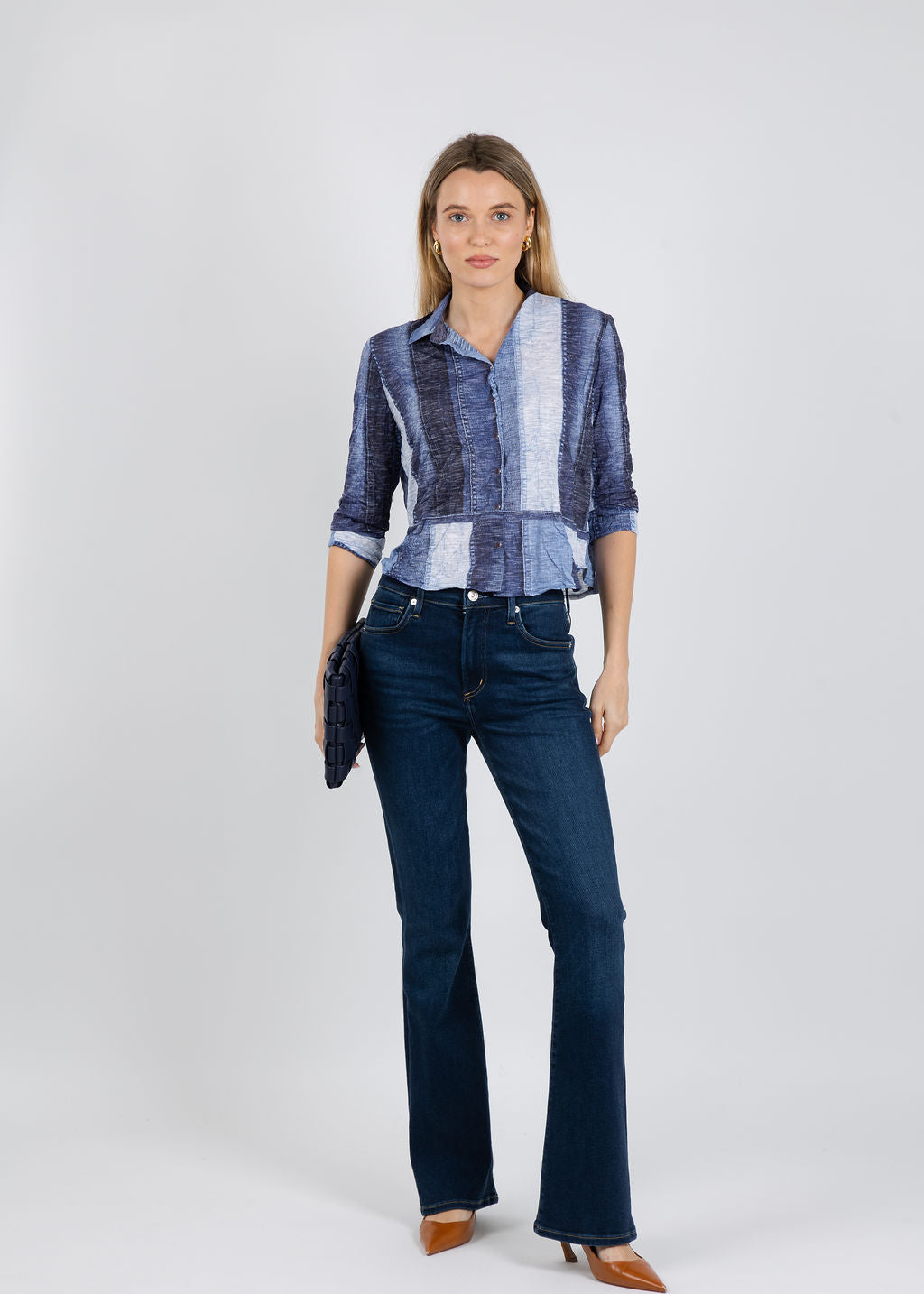David Cline Stephanie Crop Button Down Shirt in Indigo available at Barbara Katz