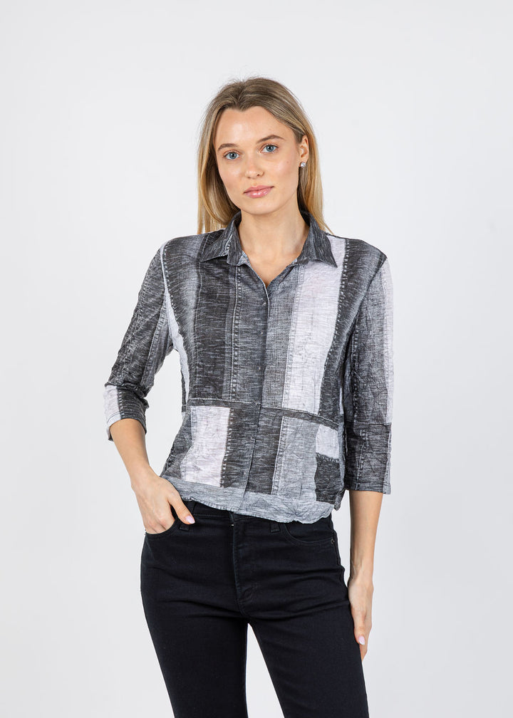 David Cline Stephanie Crop Button Down Shirt in Silver available at Barbara Katz