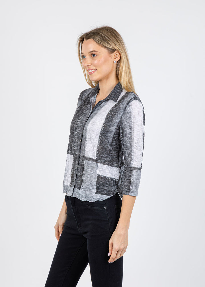 David Cline Stephanie Crop Button Down Shirt in Silver available at Barbara Katz