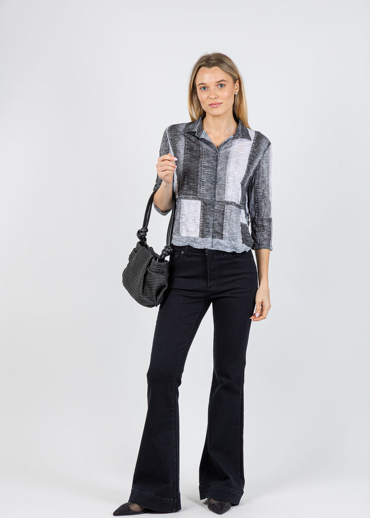 David Cline Stephanie Crop Button Down Shirt in Silver available at Barbara Katz