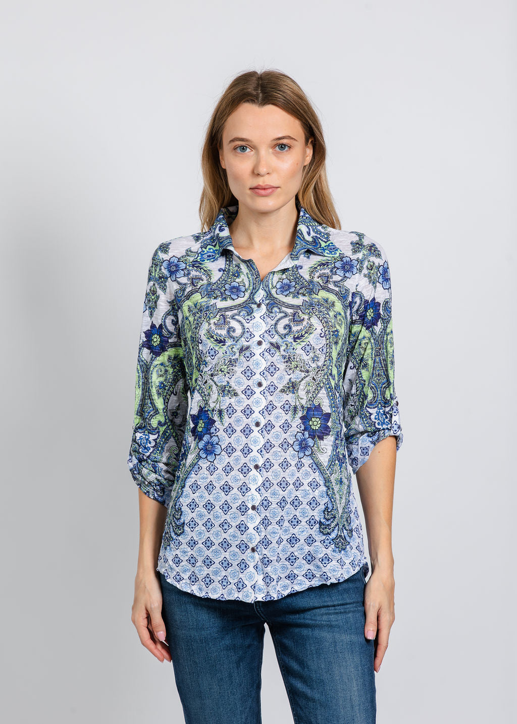 David Cline The Artisan Roll Up Shirt in Stem available at Barbara Katz