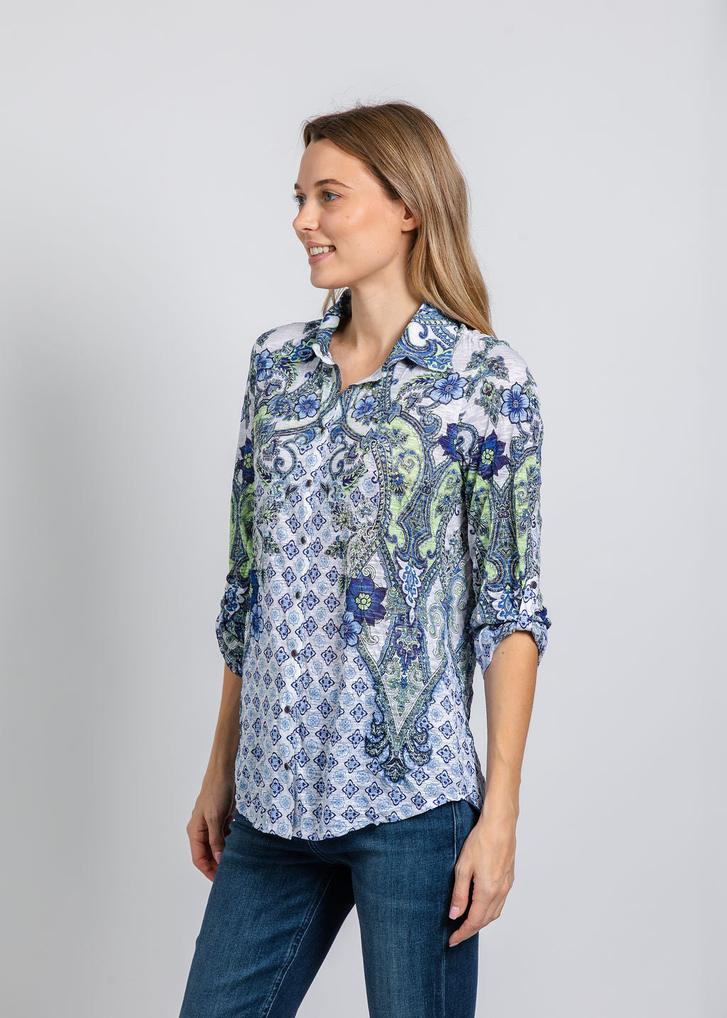 David Cline The Artisan Roll Up Shirt in Stem available at Barbara Katz