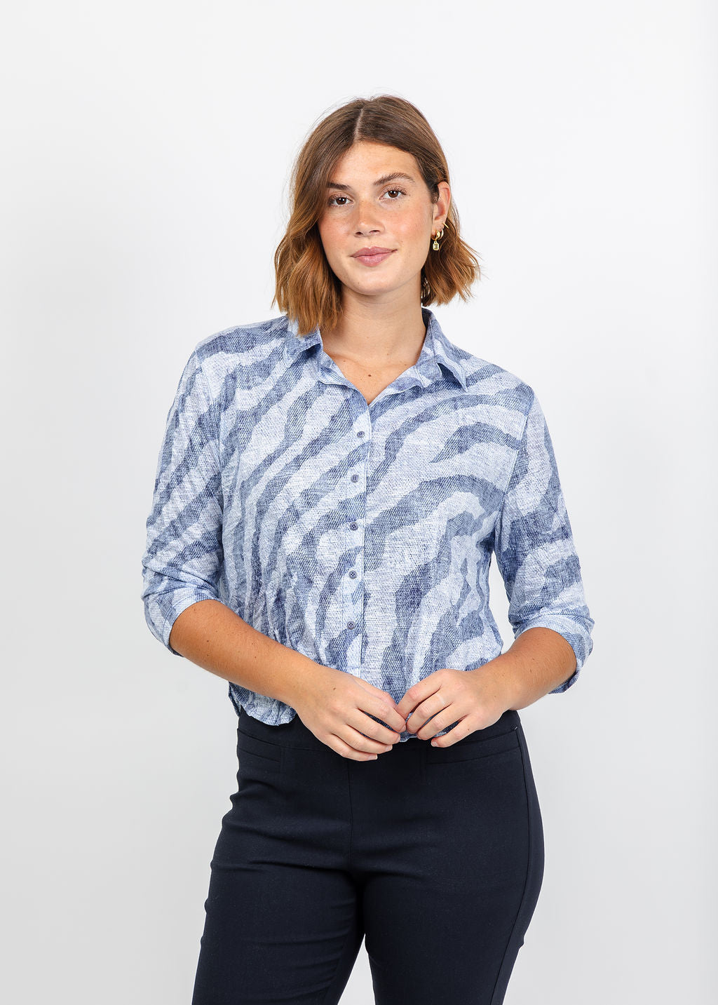 David Cline Vera Crop Shirt in Cadet available at Barbara Katz