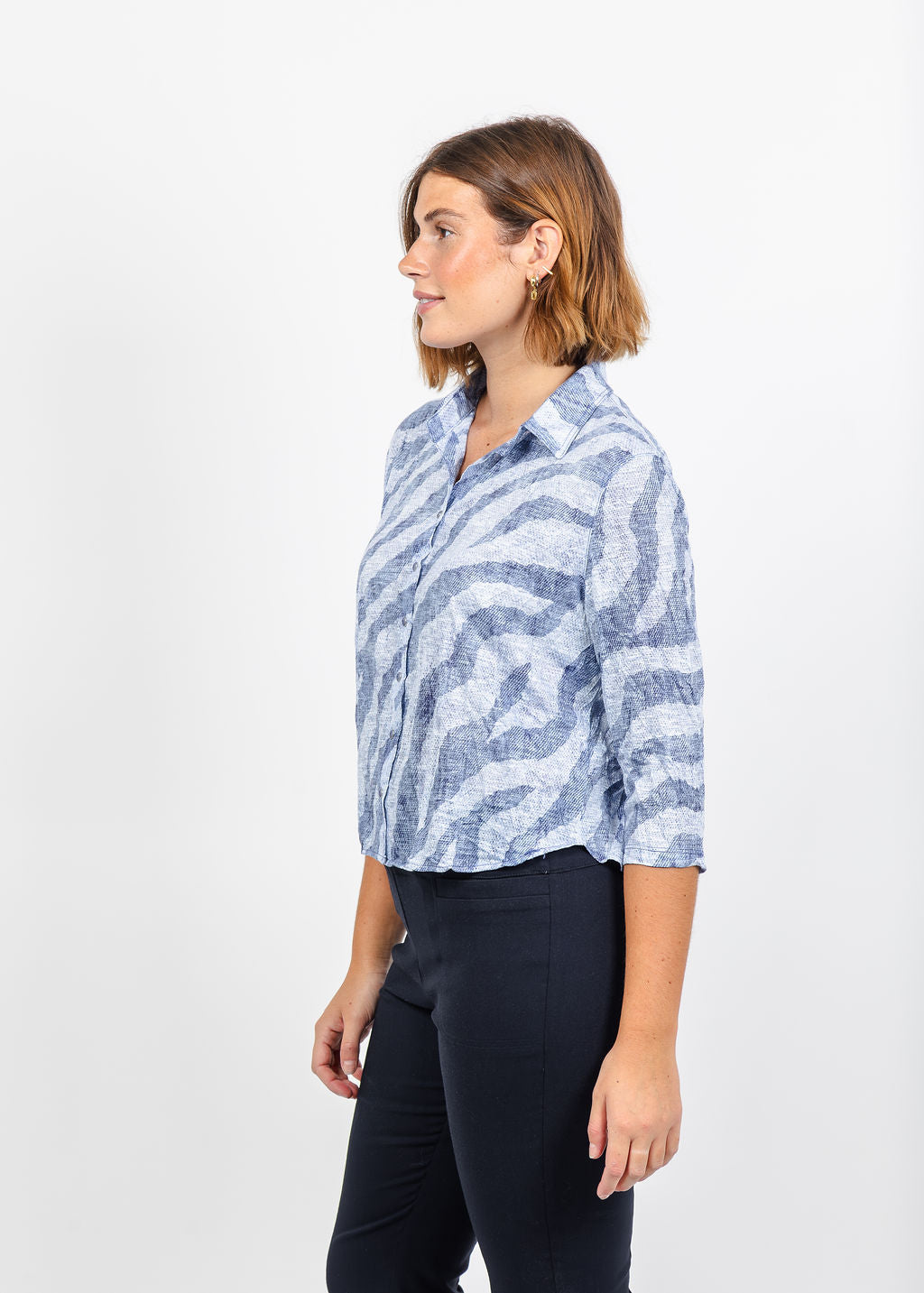 David Cline Vera Crop Shirt in Cadet available at Barbara Katz