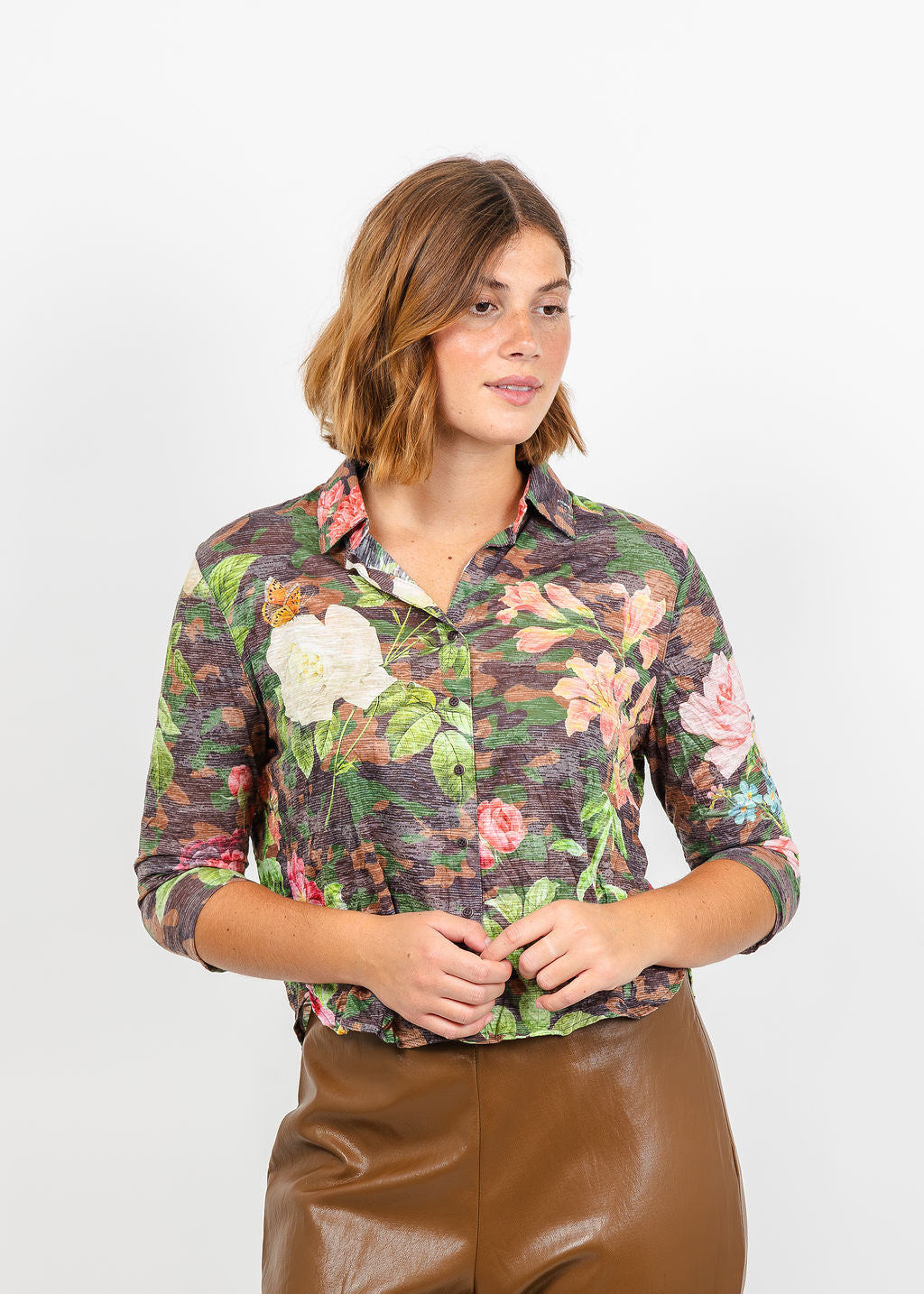 David Cline Vera Crop Shirt in Camo available at Barbara Katz