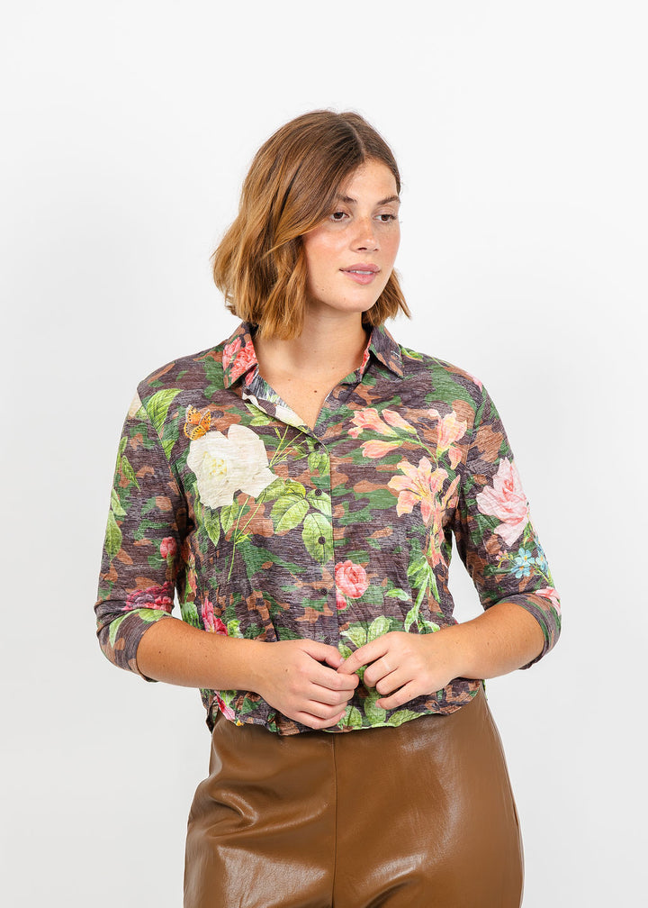 David Cline Vera Crop Shirt in Camo available at Barbara Katz
