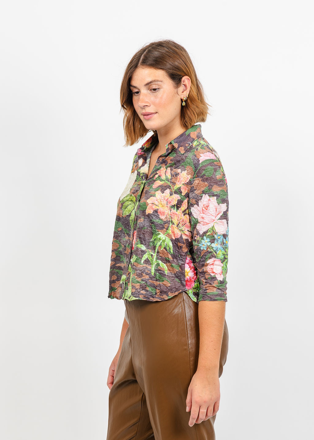 David Cline Vera Crop Shirt in Camo available at Barbara Katz