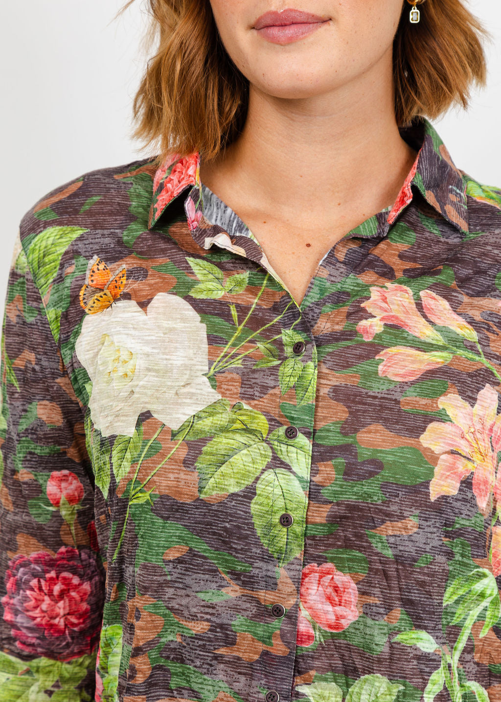 David Cline Vera Crop Shirt in Camo available at Barbara Katz