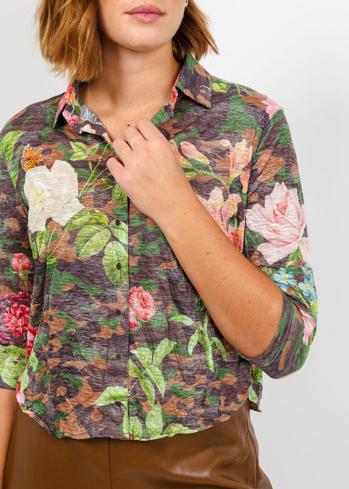 David Cline Vera Crop Shirt in Camo available at Barbara Katz