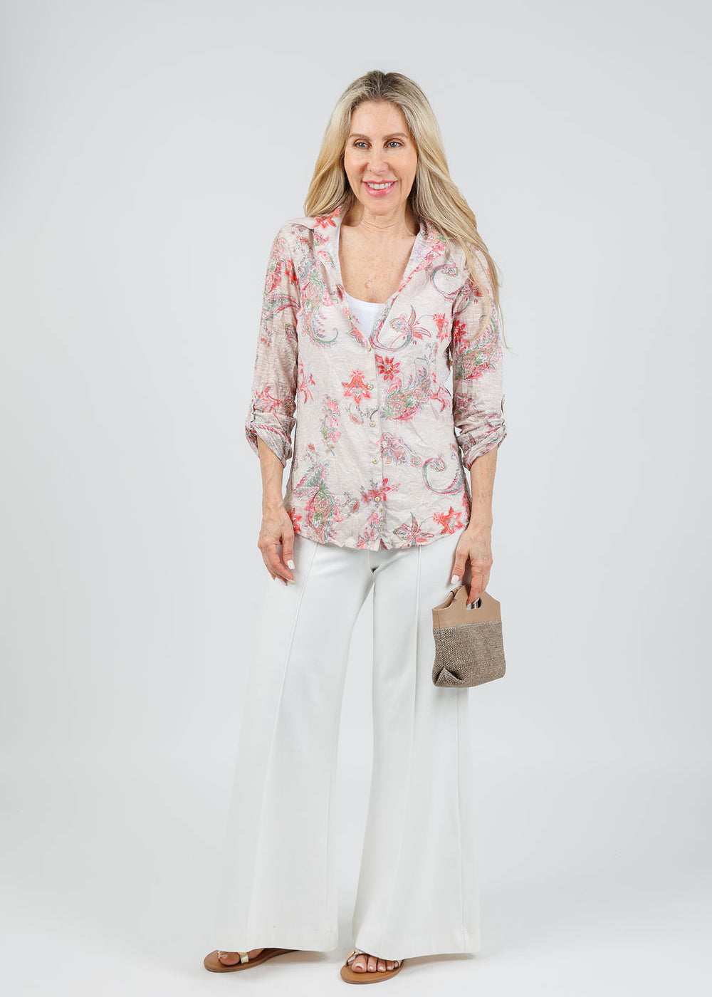 David Cline Freida Roll-Up Sleeve Shirt in Bone available at Barbara Katz