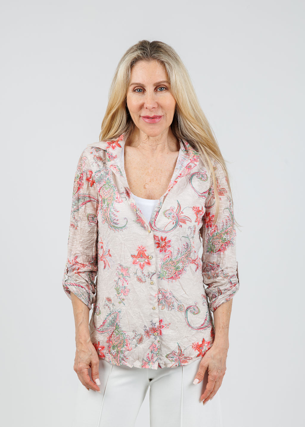 David Cline Freida Roll-Up Sleeve Shirt in Bone available at Barbara Katz