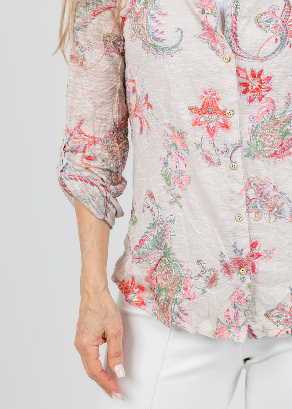 David Cline Freida Roll-Up Sleeve Shirt in Bone available at Barbara Katz