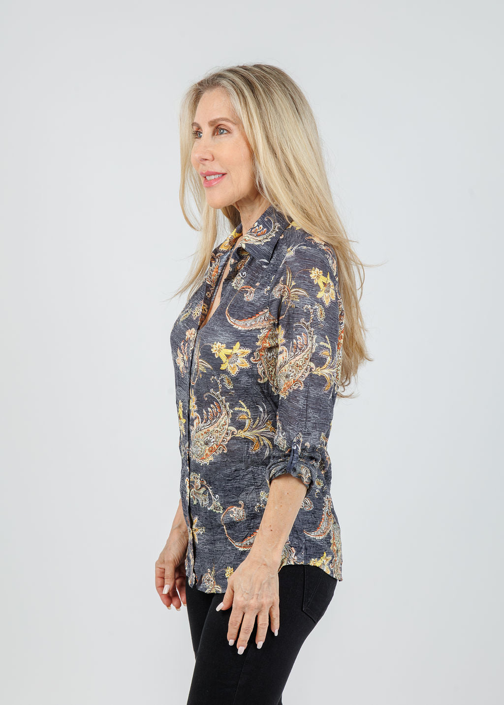David Cline Freida Roll-Up Sleeve Shirt in Night available at Barbara Katz