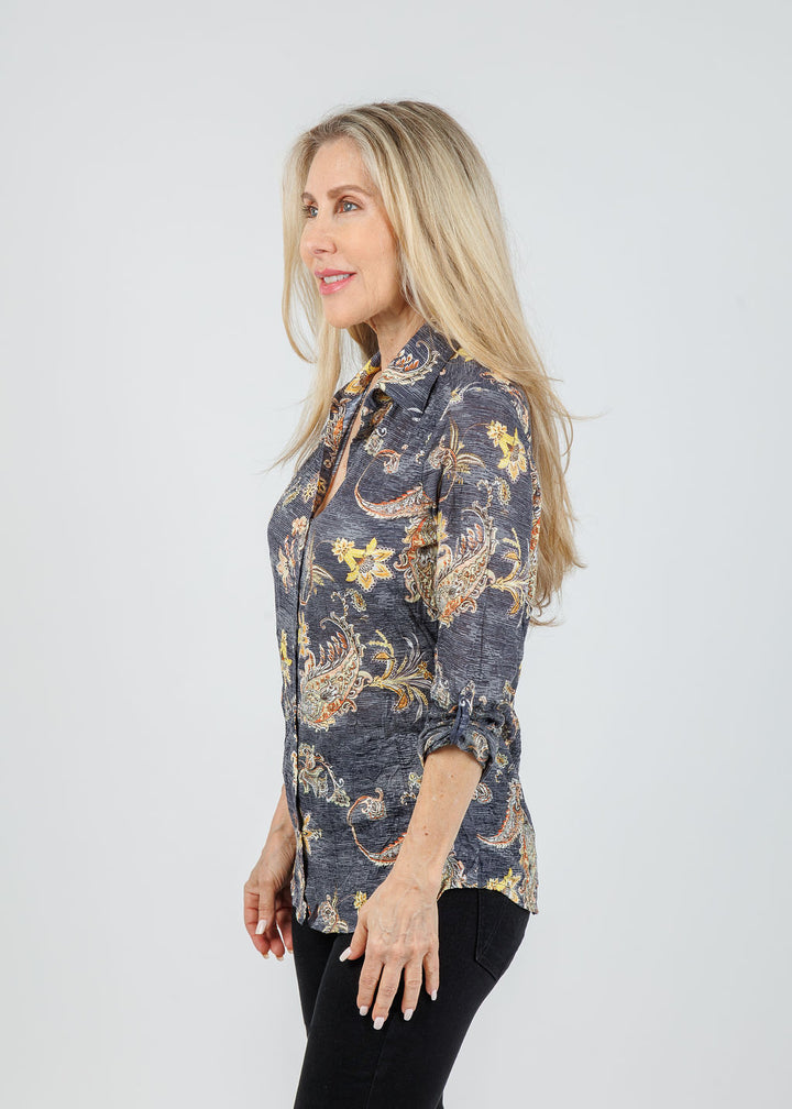 David Cline Freida Roll-Up Sleeve Shirt in Night available at Barbara Katz