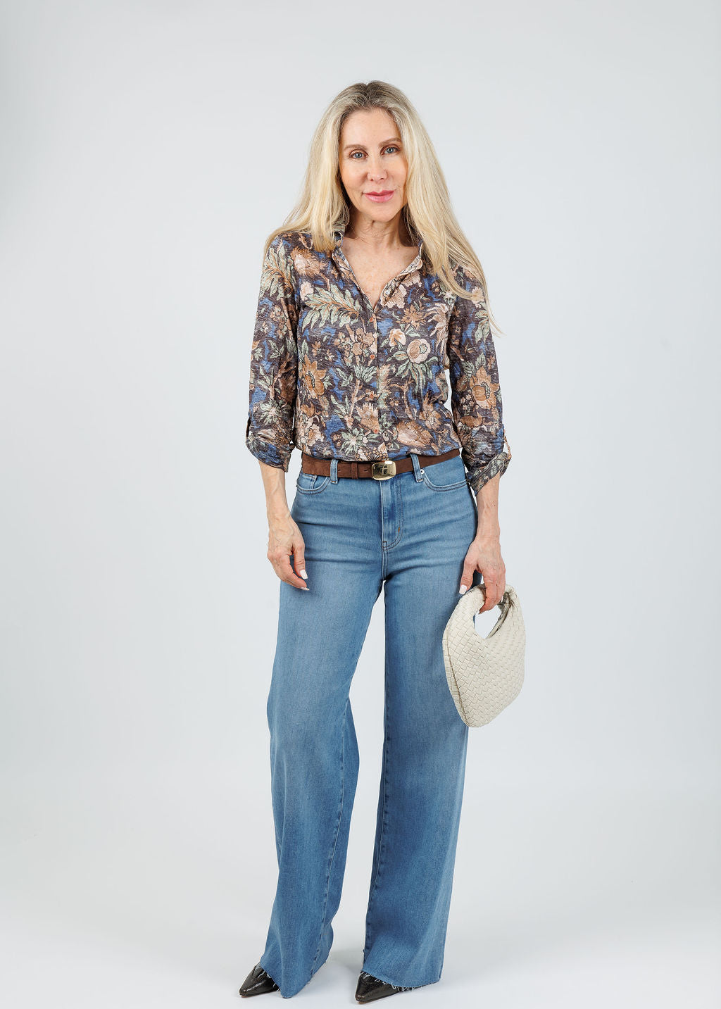 David Cline Freida Roll-Up Sleeve Shirt in River available at Barbara Katz